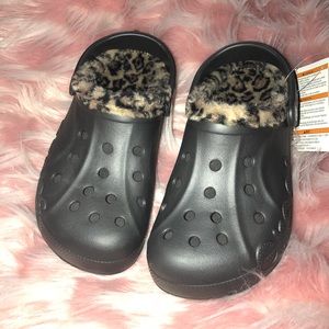 cheetah fuzzy crocs